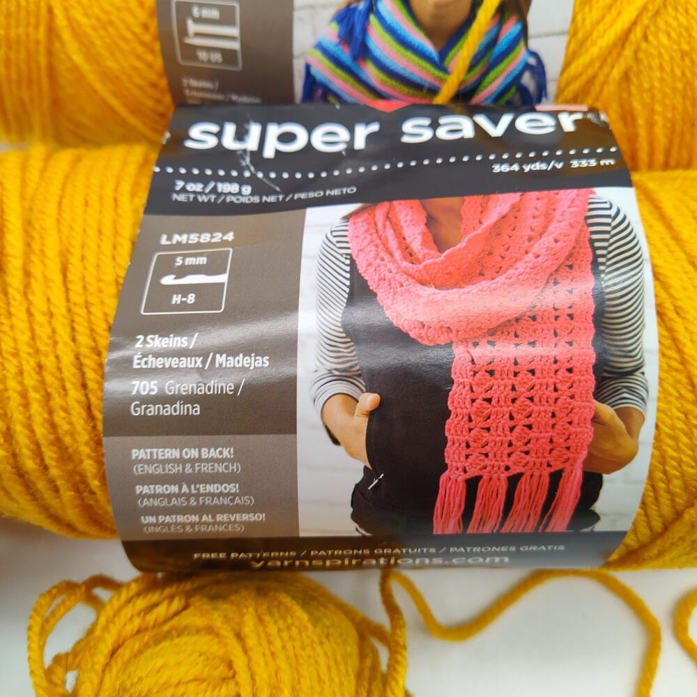 1.75 Skiens Red Heart Super Saver 364 Yd New Saffron Golden Yellow - Picture 5 of 8